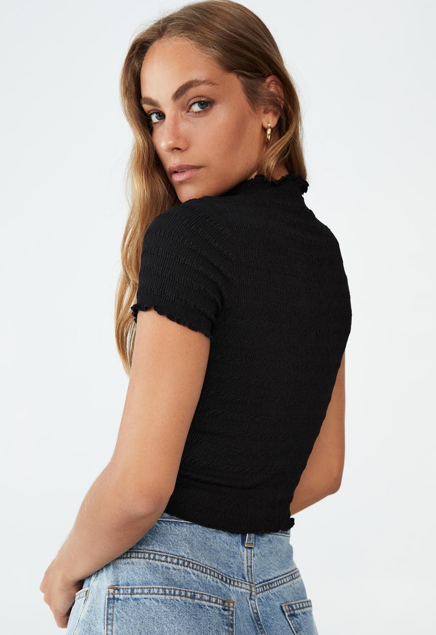 Cotton On - Alice textured short sleeve top - black
