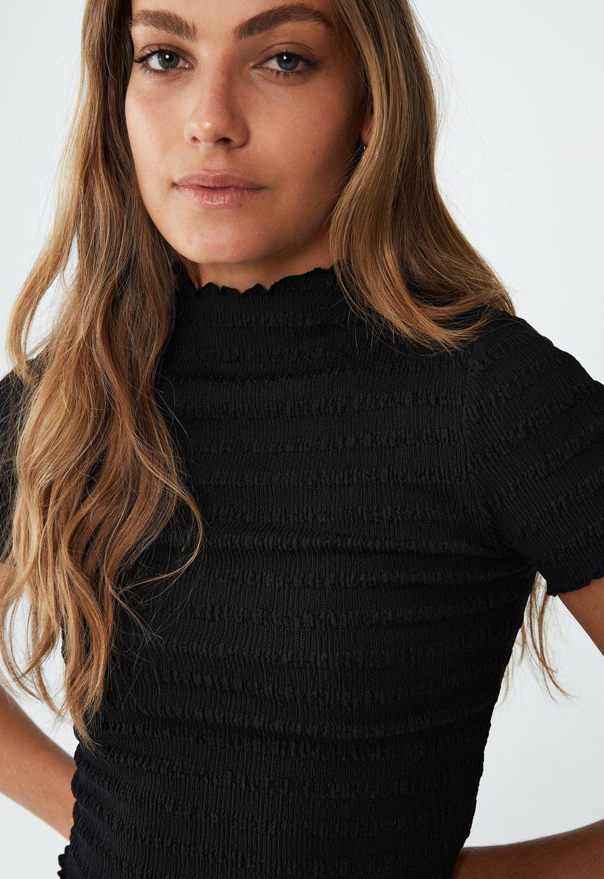 Cotton On - Alice textured short sleeve top - black