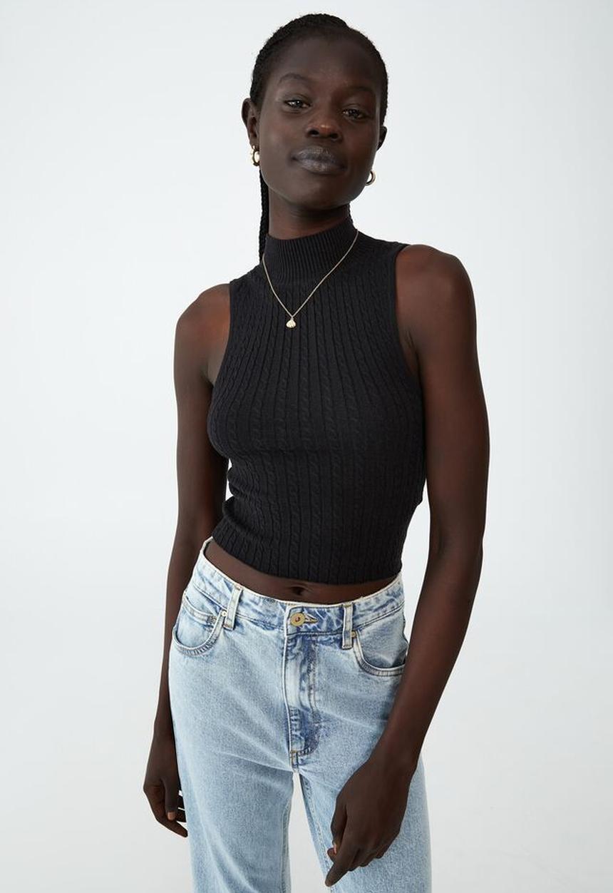 Cotton On - Easy mock neck micro cable knit sless - black