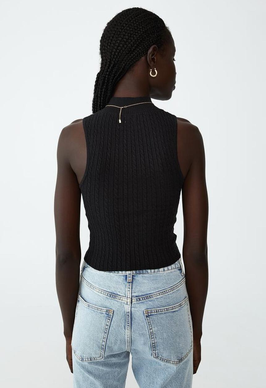 Cotton On - Easy mock neck micro cable knit sless - black