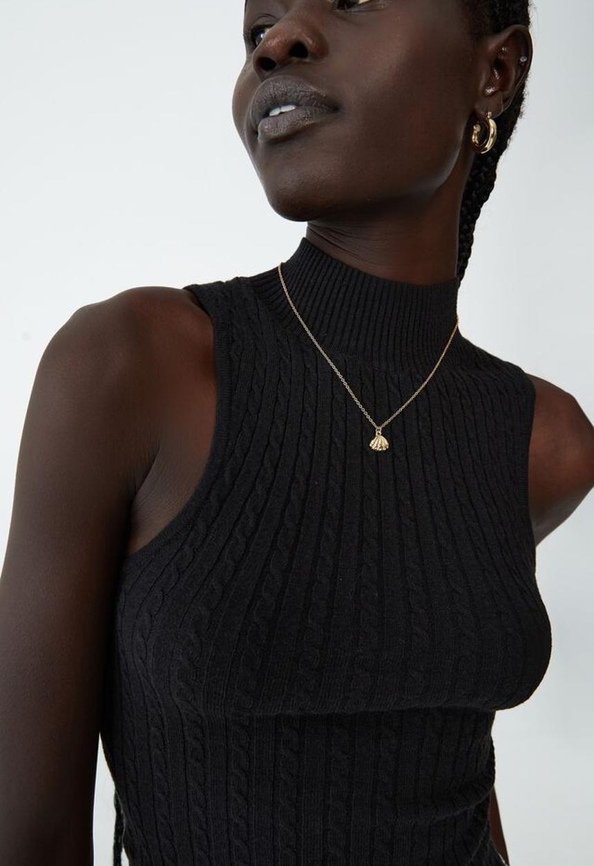 Cotton On - Easy mock neck micro cable knit sless - black
