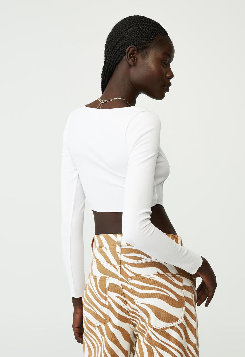 Cotton On - Blair exposed seam square neck long sleeve top - white