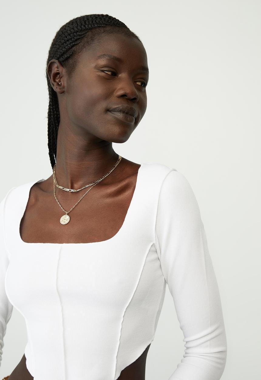Cotton On - Blair exposed seam square neck long sleeve top - white