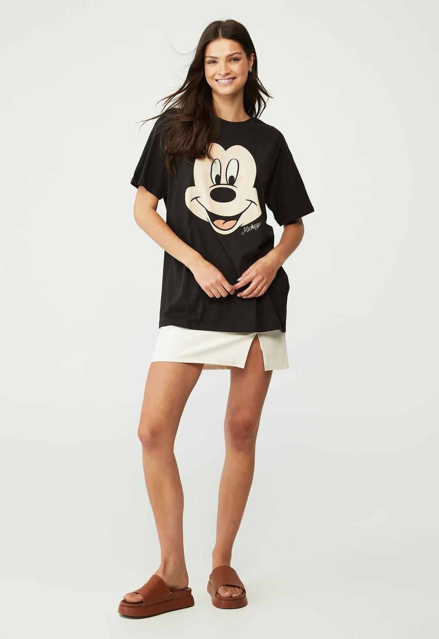 Cotton On - Boyfriend fit cny graphic lcn tee - lcn dis mickey oversized face/washed black