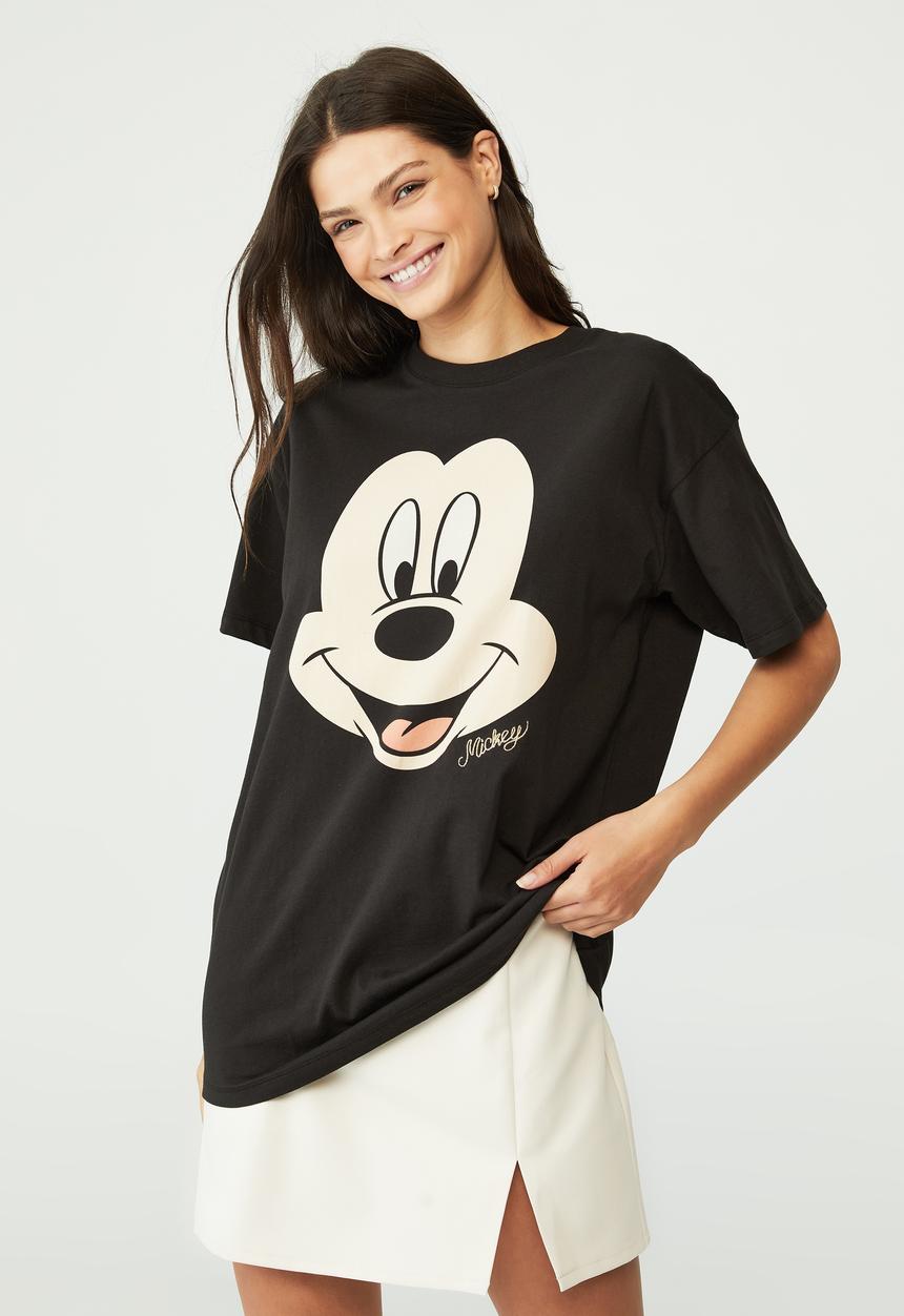 Cotton On - Boyfriend fit cny graphic lcn tee - lcn dis mickey oversized face/washed black