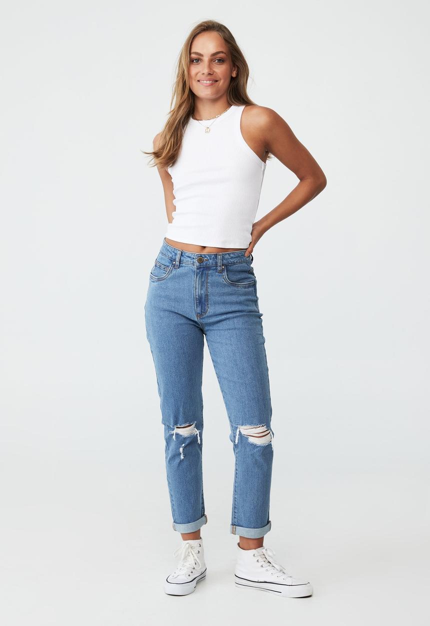 Cotton On - Stretch mom jean - offshore blue rip