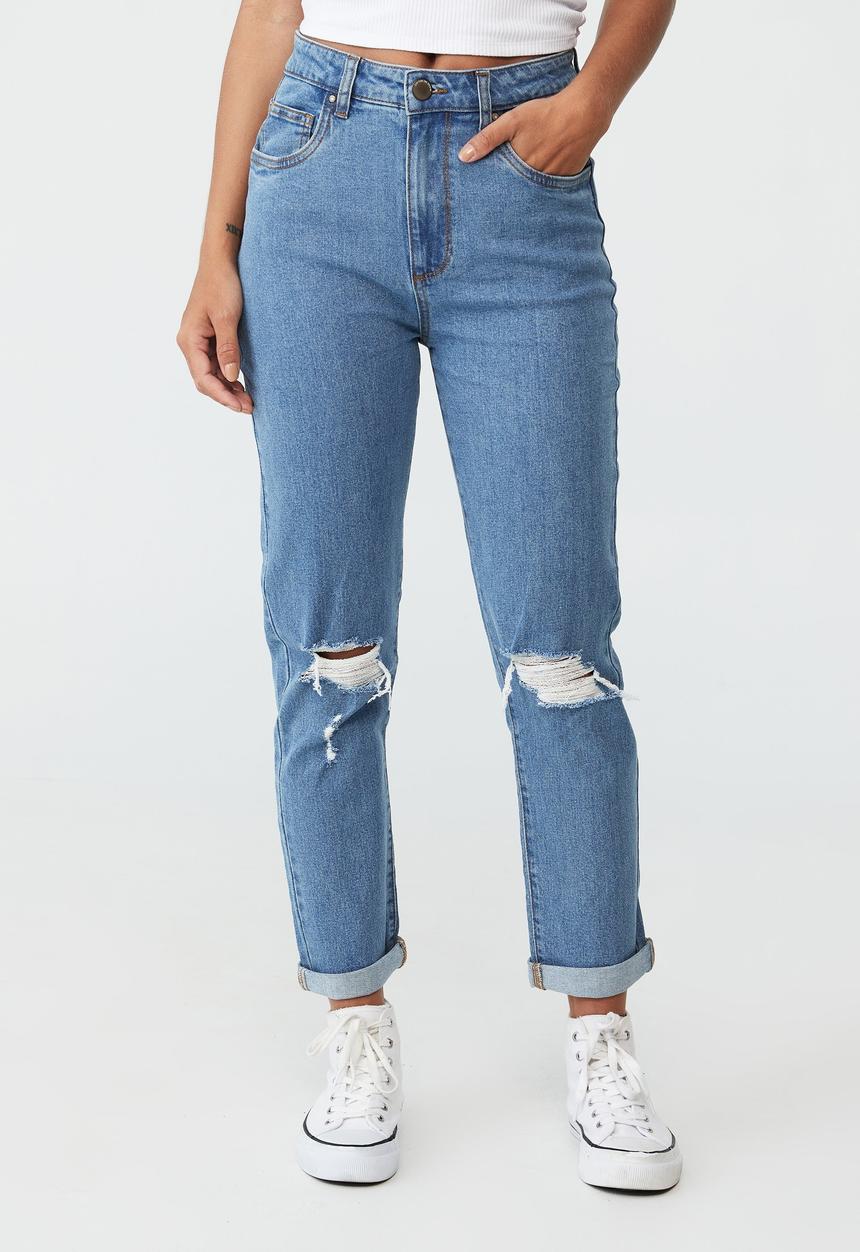 Cotton On - Stretch mom jean - offshore blue rip