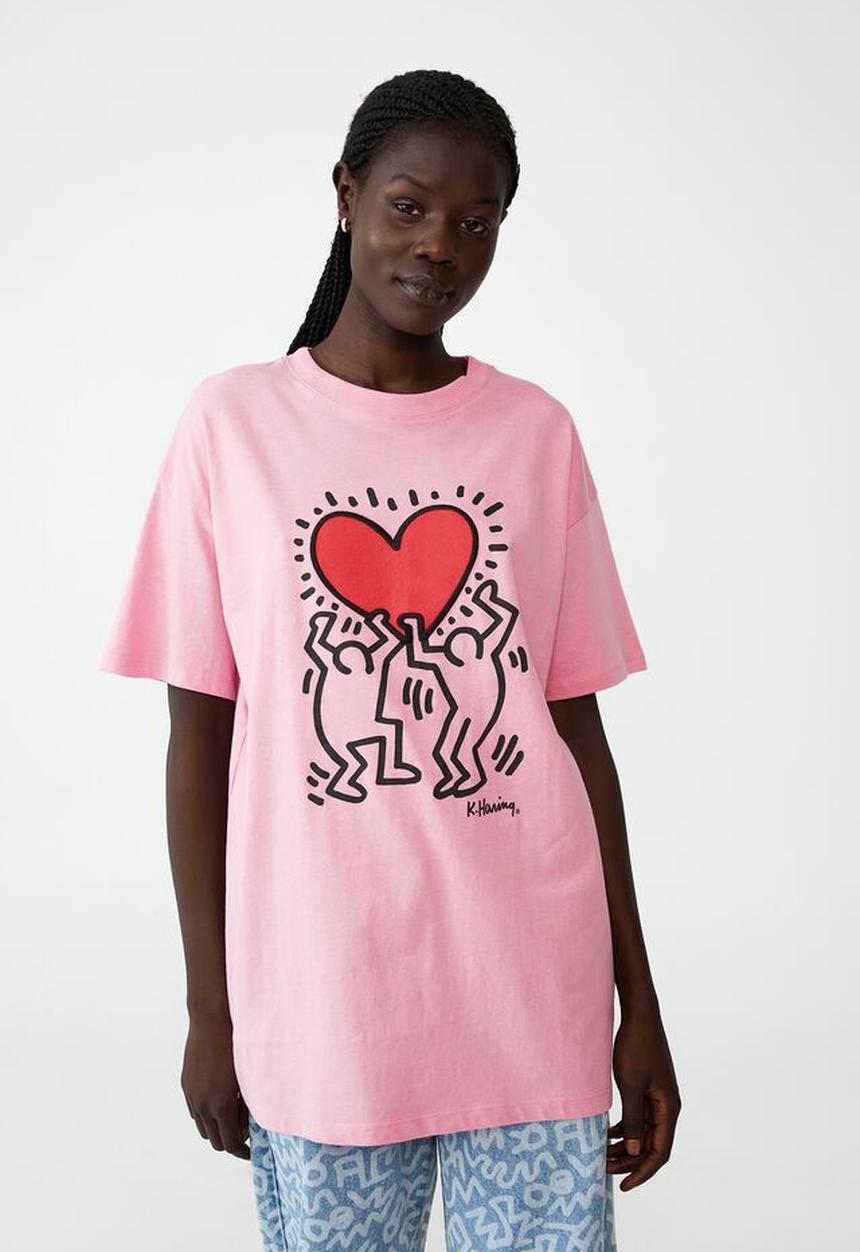 Cotton On - Special edition keith haring tee - lcn kh keith haring heart beat/pink cherry bl