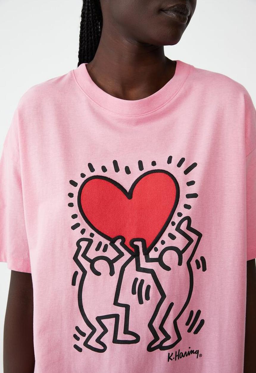 Cotton On - Special edition keith haring tee - lcn kh keith haring heart beat/pink cherry bl