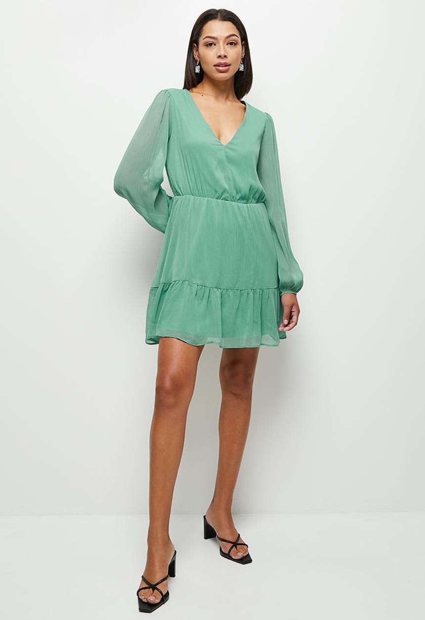 MILLA - V-neck ruffle mini dress - beryl green