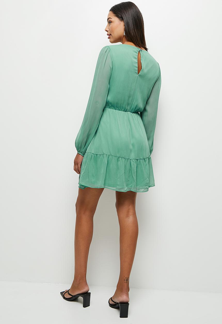 MILLA - V-neck ruffle mini dress - beryl green