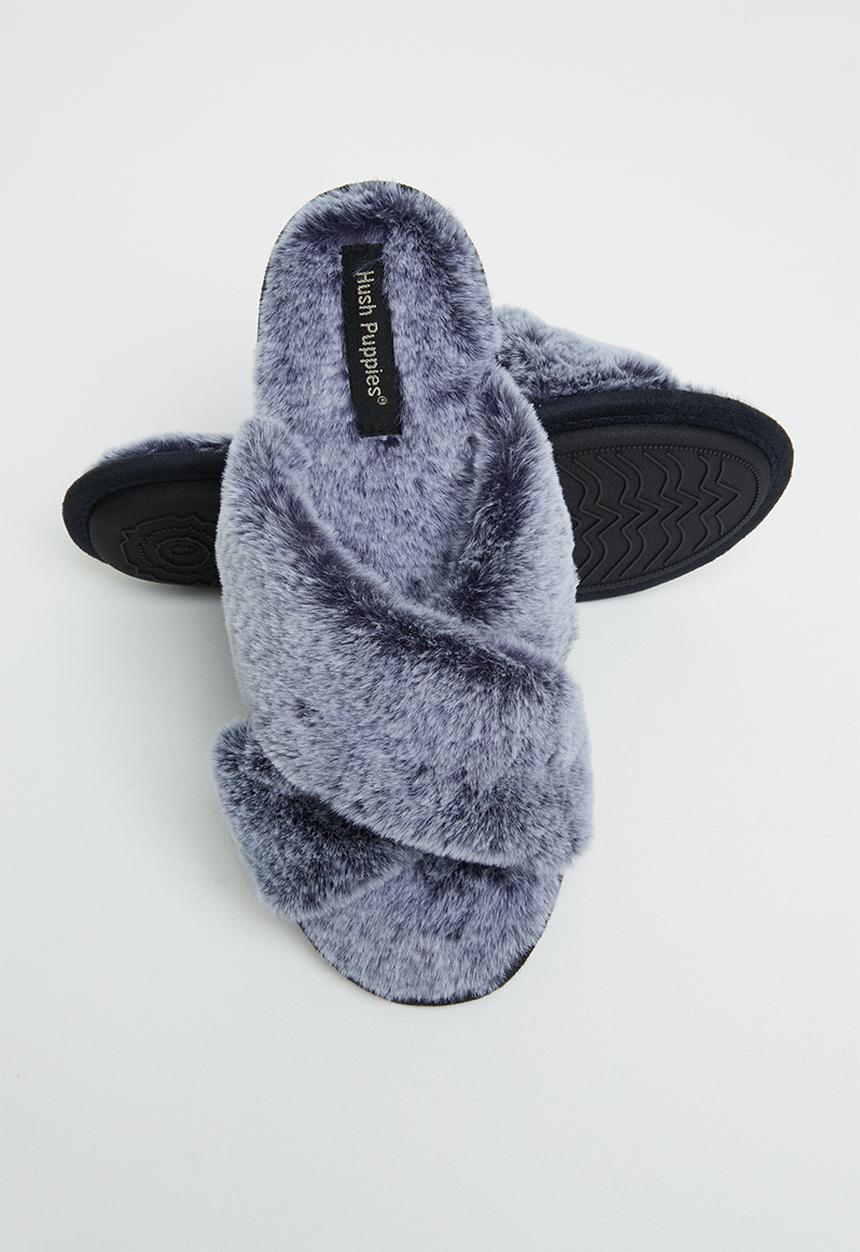 Hush Puppies - Ambra slipper - navy faux fur