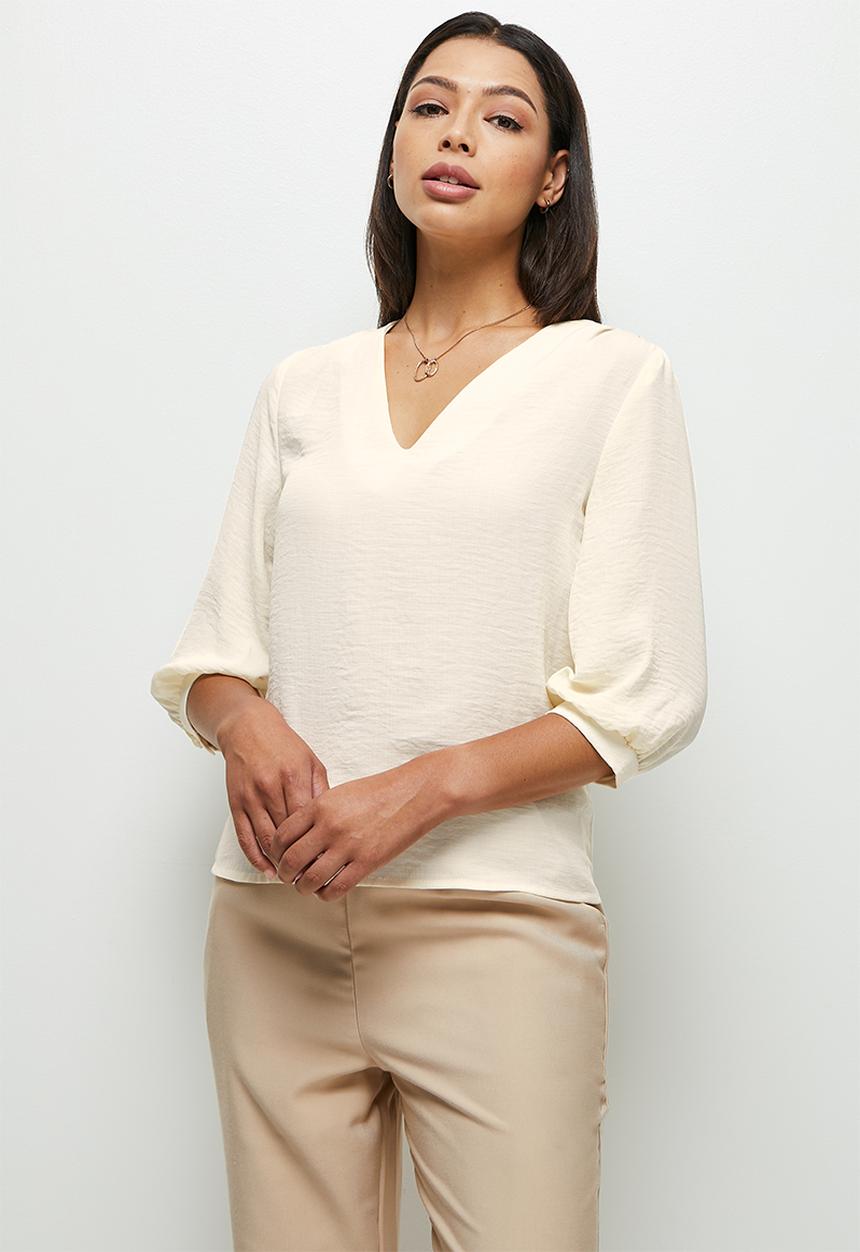 edit - Femme gauged sleeve blouse - ecru
