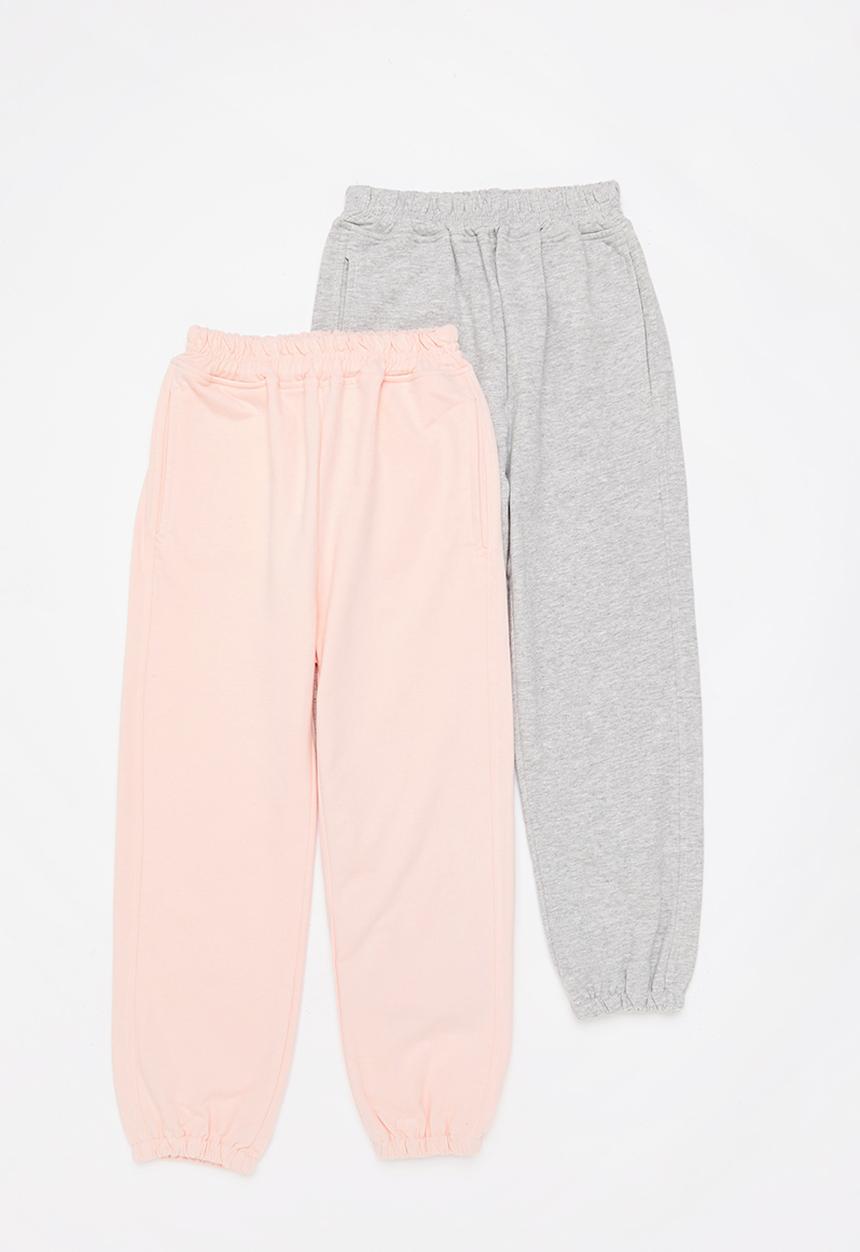 Pop Candy - Girls 2 pack joggers - grey/light pink