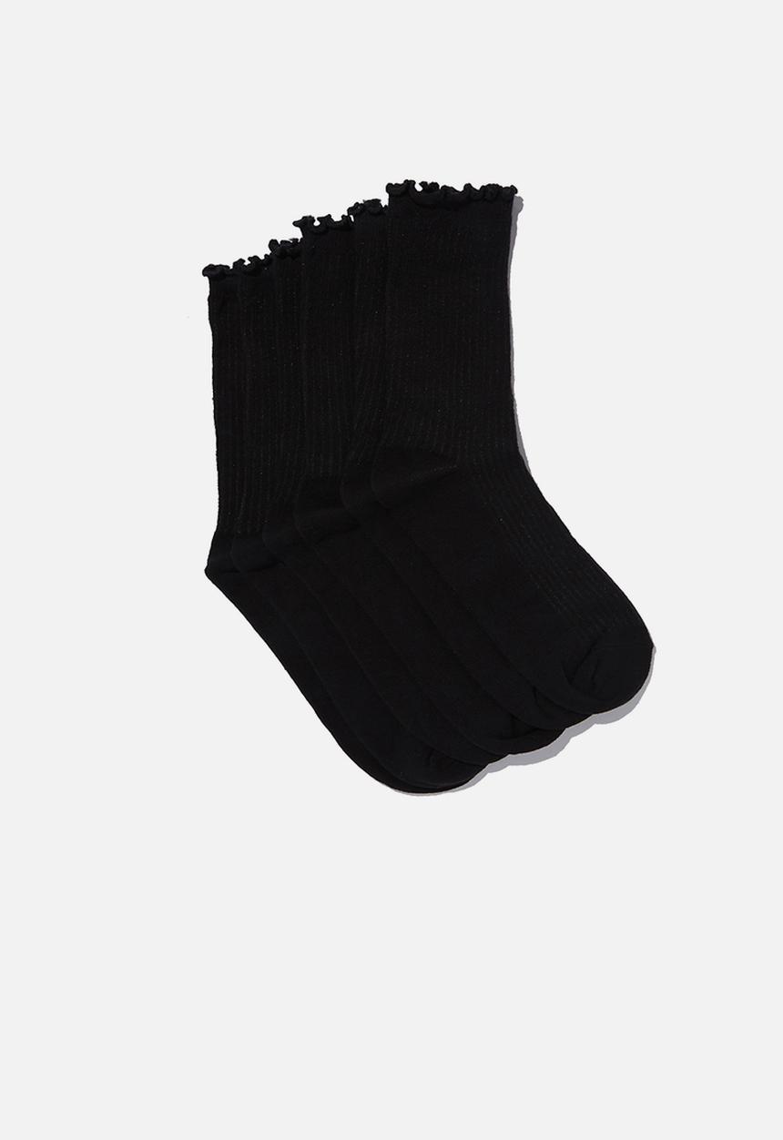 Cotton On - 3 Pack frill ribbed crew sock - black 