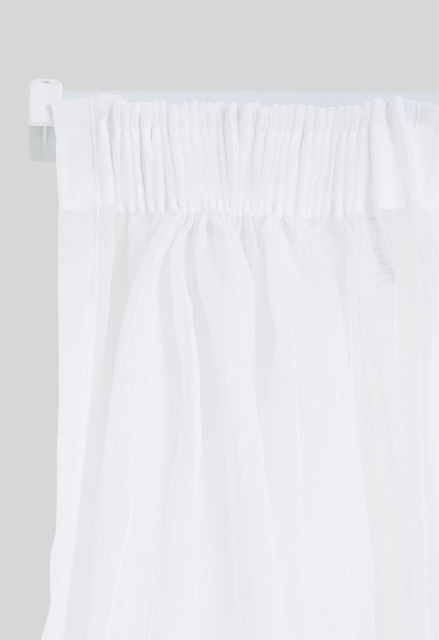 Sixth Floor - Taped striped frosted voile café curtain - white