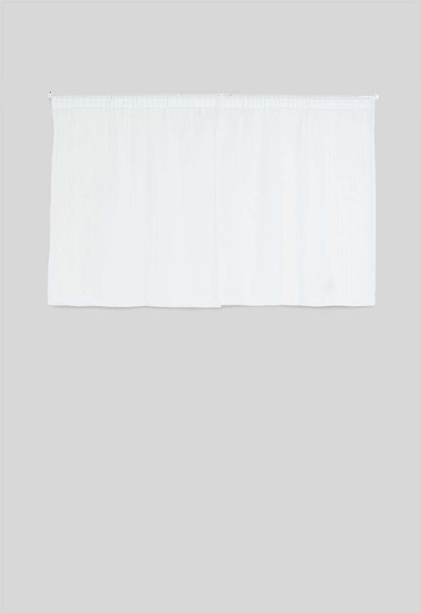 Sixth Floor - Taped striped frosted voile café curtain - white