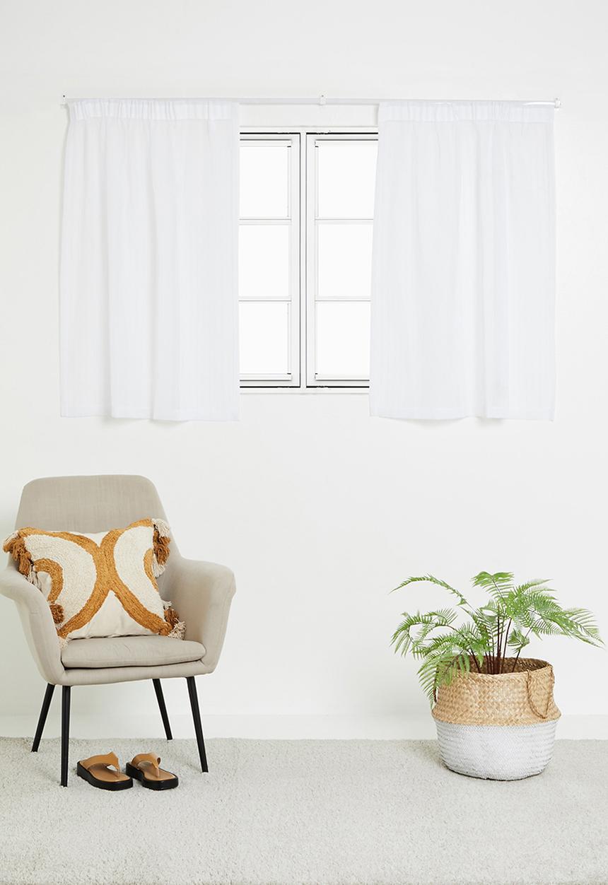 Sixth Floor - Taped striped frosted voile café curtain - white