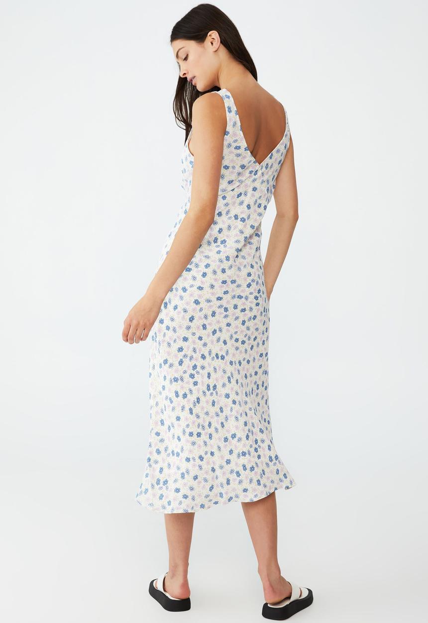 Cotton On - Rose v-neck midi dress - mya floral haze blue
