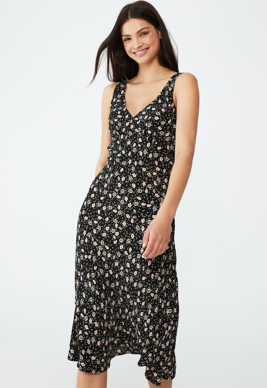 Cotton On - Rose v-neck midi dress - mya floral black
