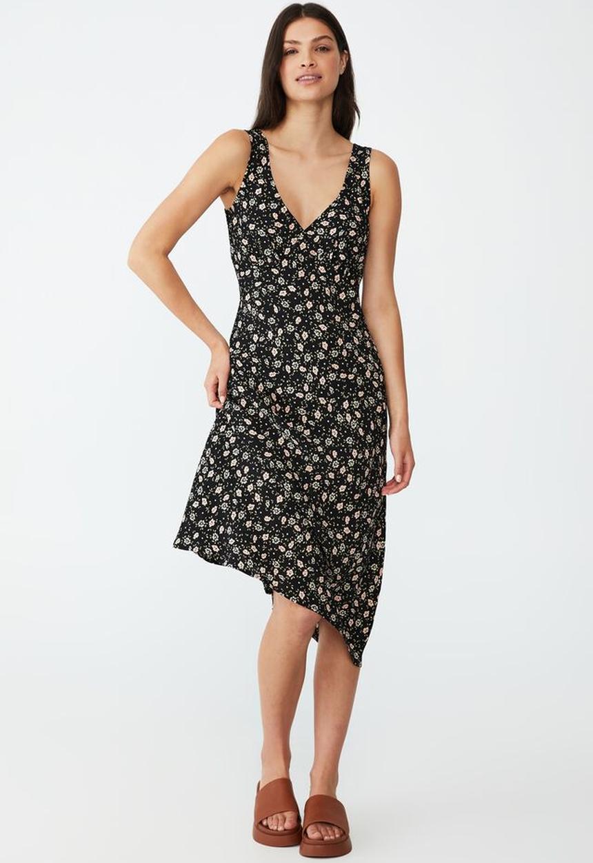 Cotton On - Rose v-neck midi dress - mya floral black
