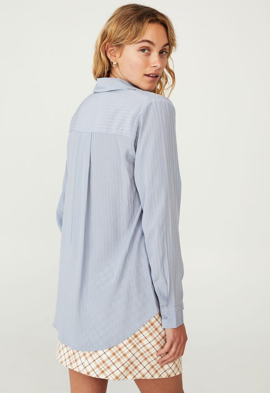 Cotton On - Petite long sleeve mod shirt - steel blue