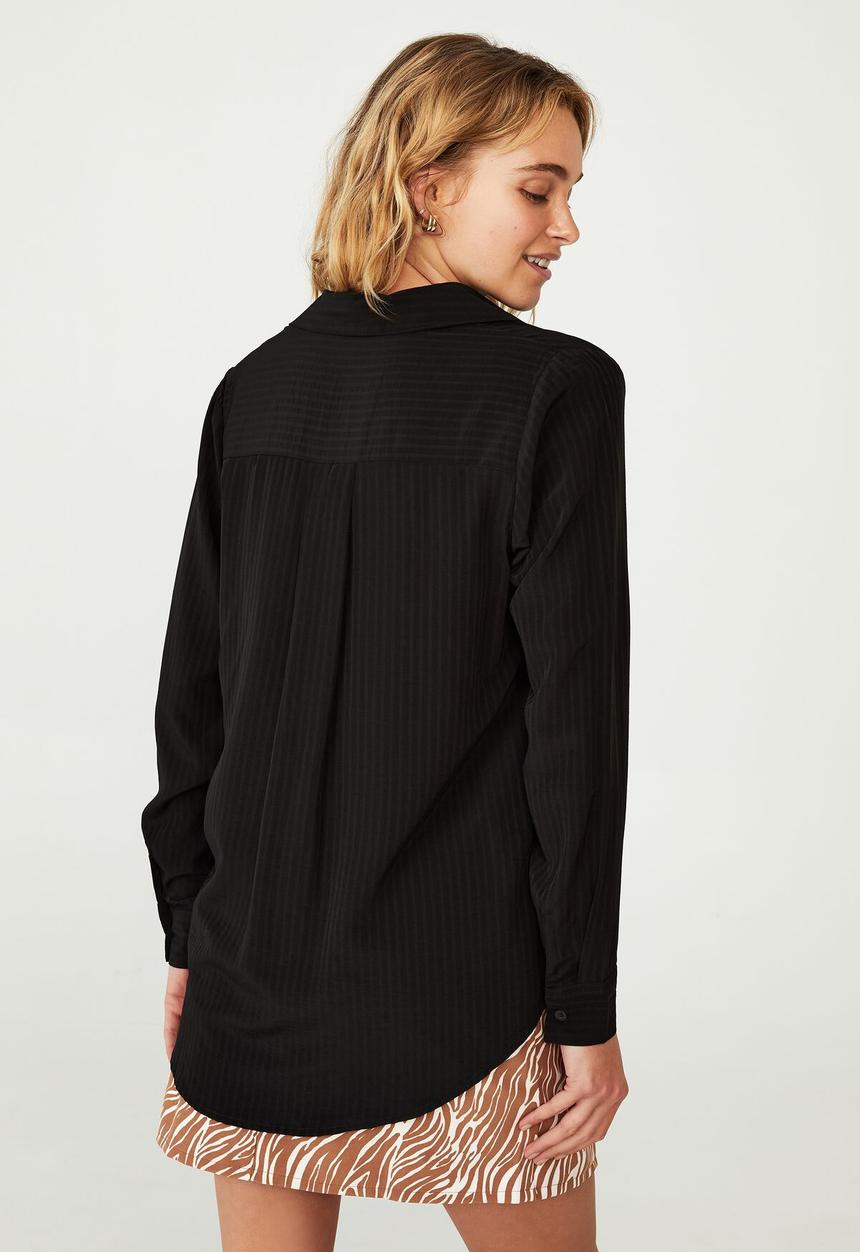 Cotton On - Petite long sleeve mod shirt - black