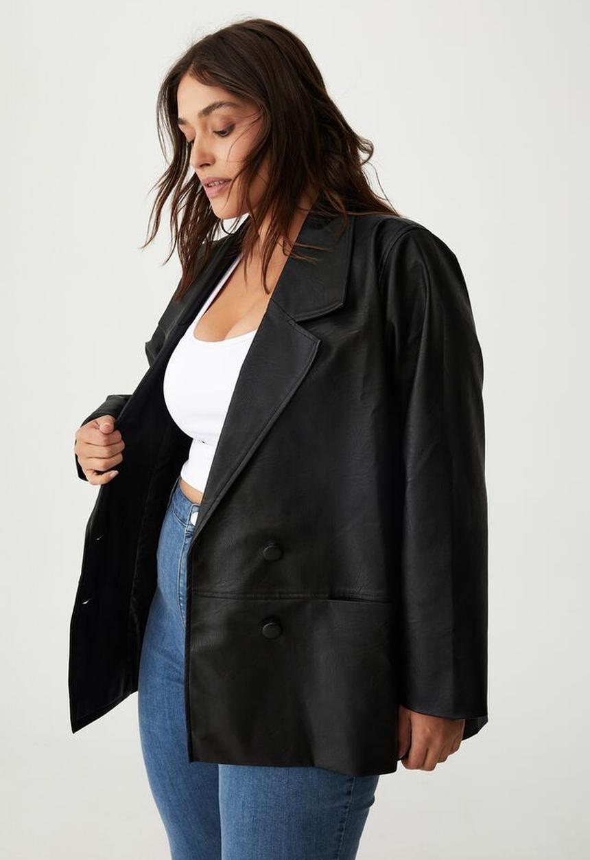 Cotton On - Curve vegan leather coat jacket - black