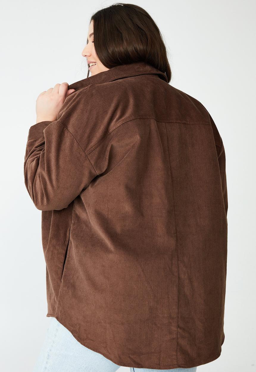 Cotton On - Curve the lightweight cord shacket - leaf brown