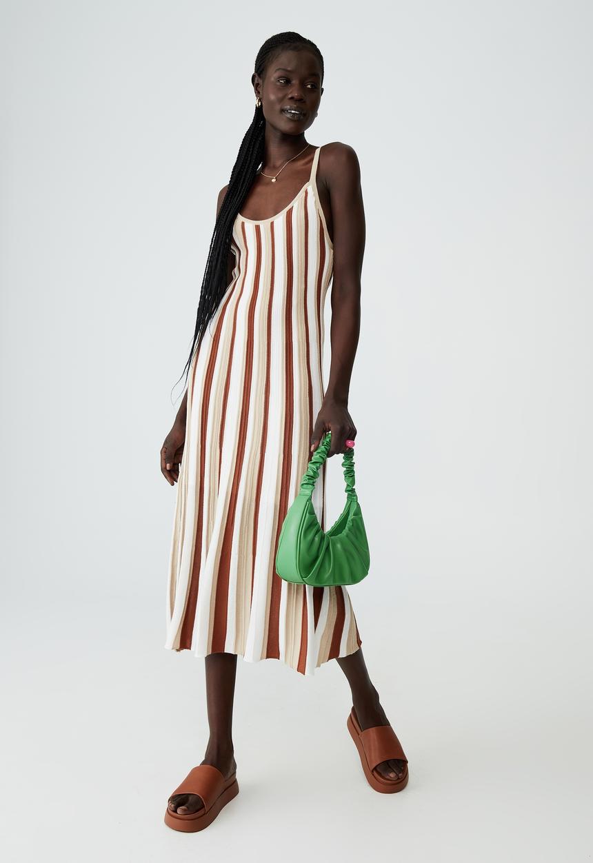 Cotton On - Knit stripe midi dress - lillian stripe retro brown