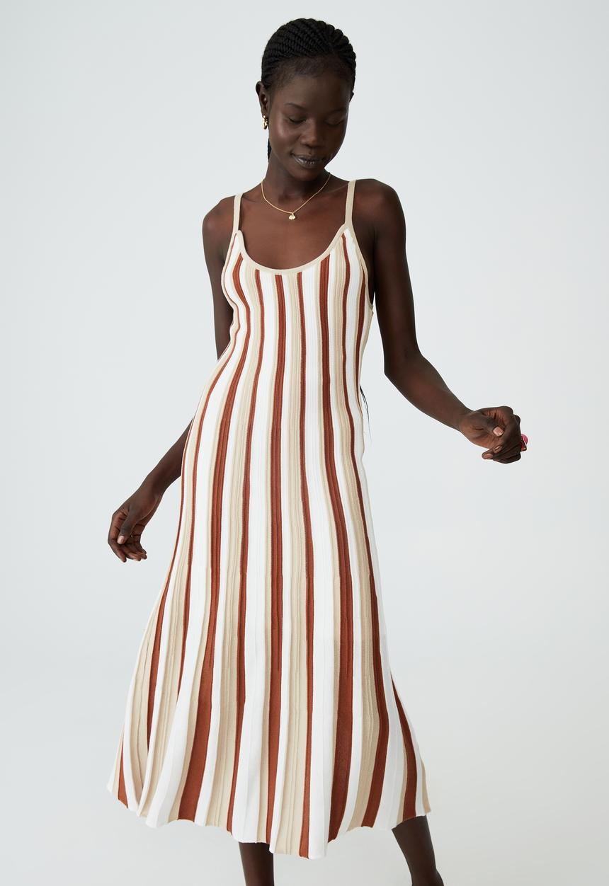 Cotton On - Knit stripe midi dress - lillian stripe retro brown