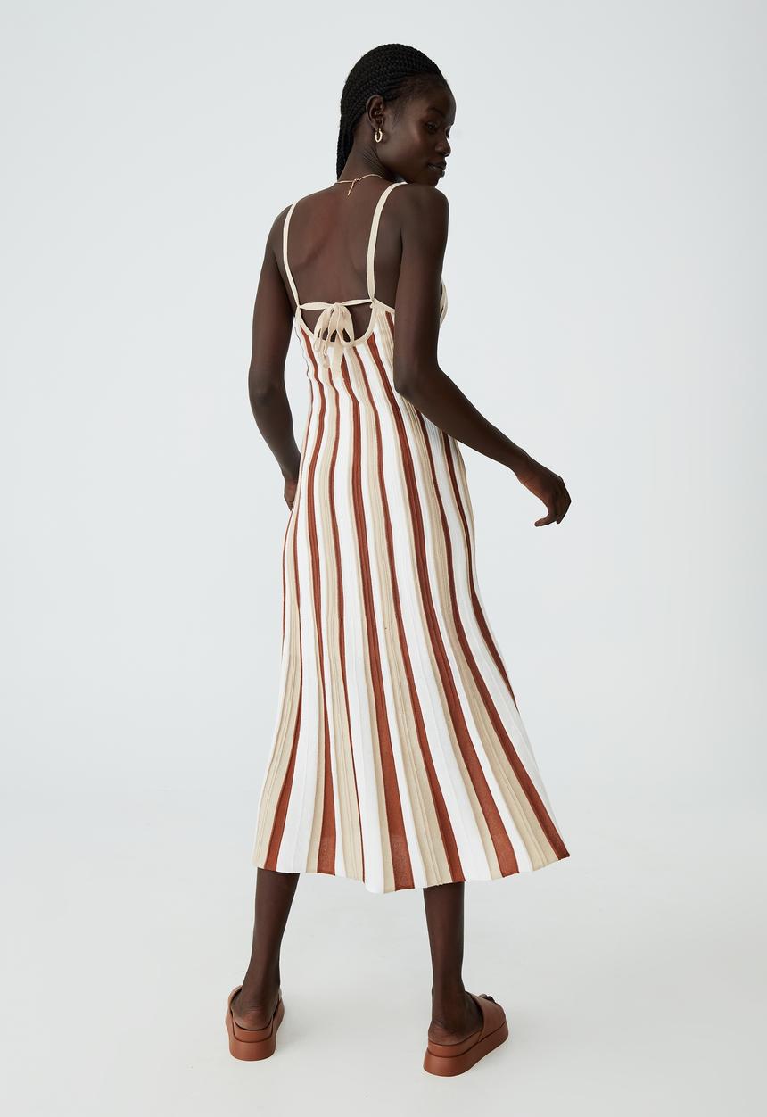 Cotton On - Knit stripe midi dress - lillian stripe retro brown
