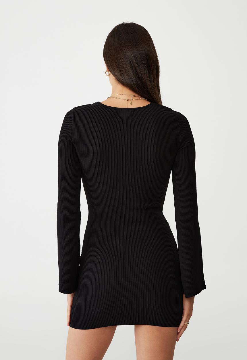 Cotton On - Knit long sleeve cut out mini dress - black
