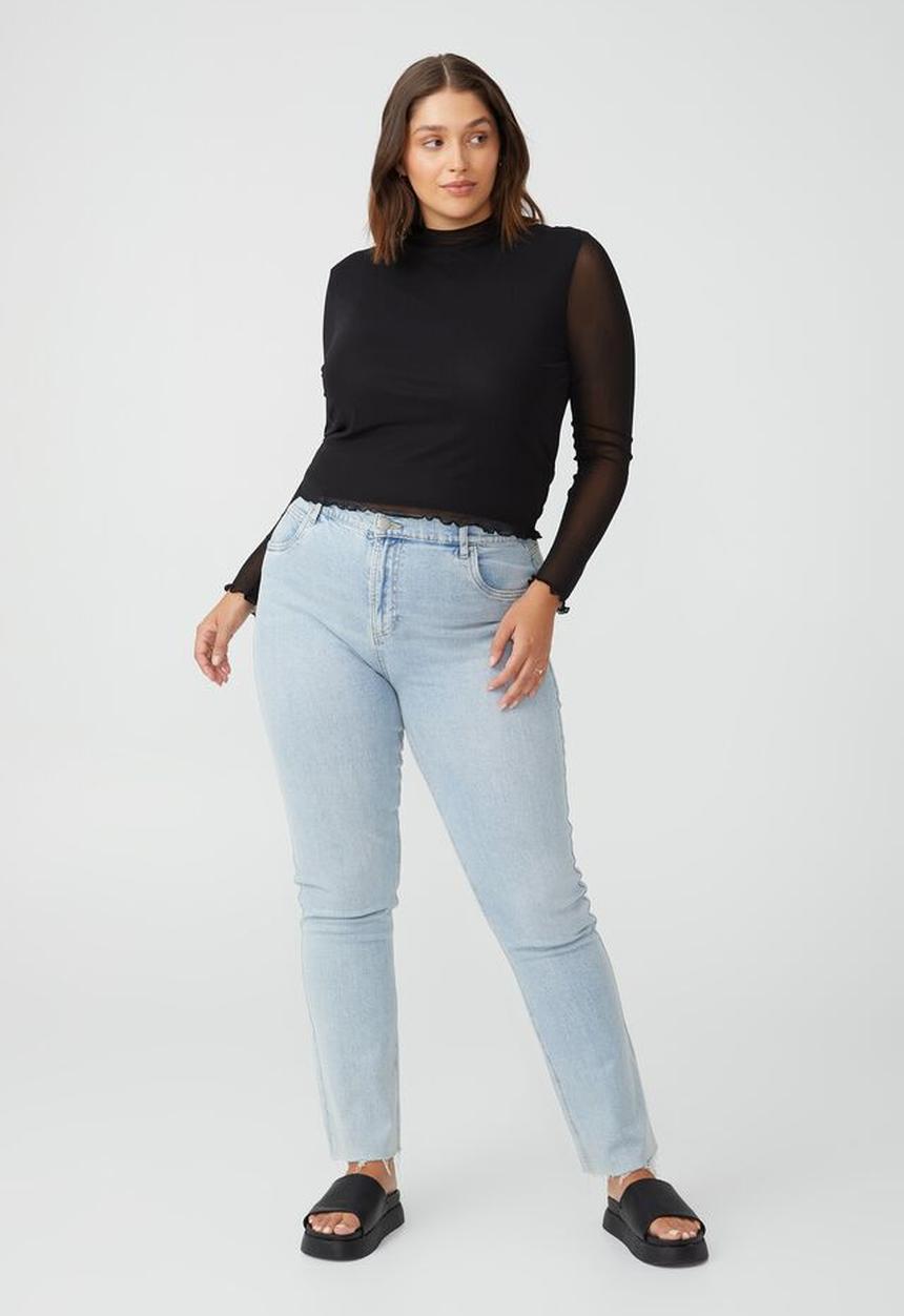 Cotton On - Curve addison mesh mock neck long sleeve top - black