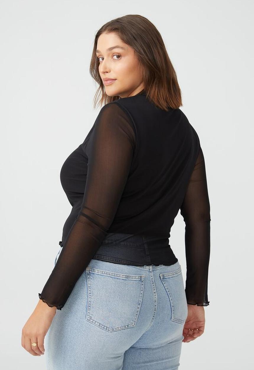 Cotton On - Curve addison mesh mock neck long sleeve top - black