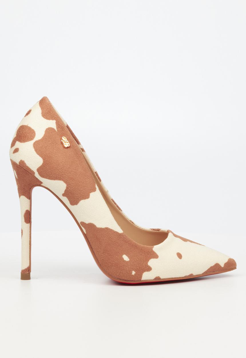 Miss Black - Lou12 court heel - brown & white 