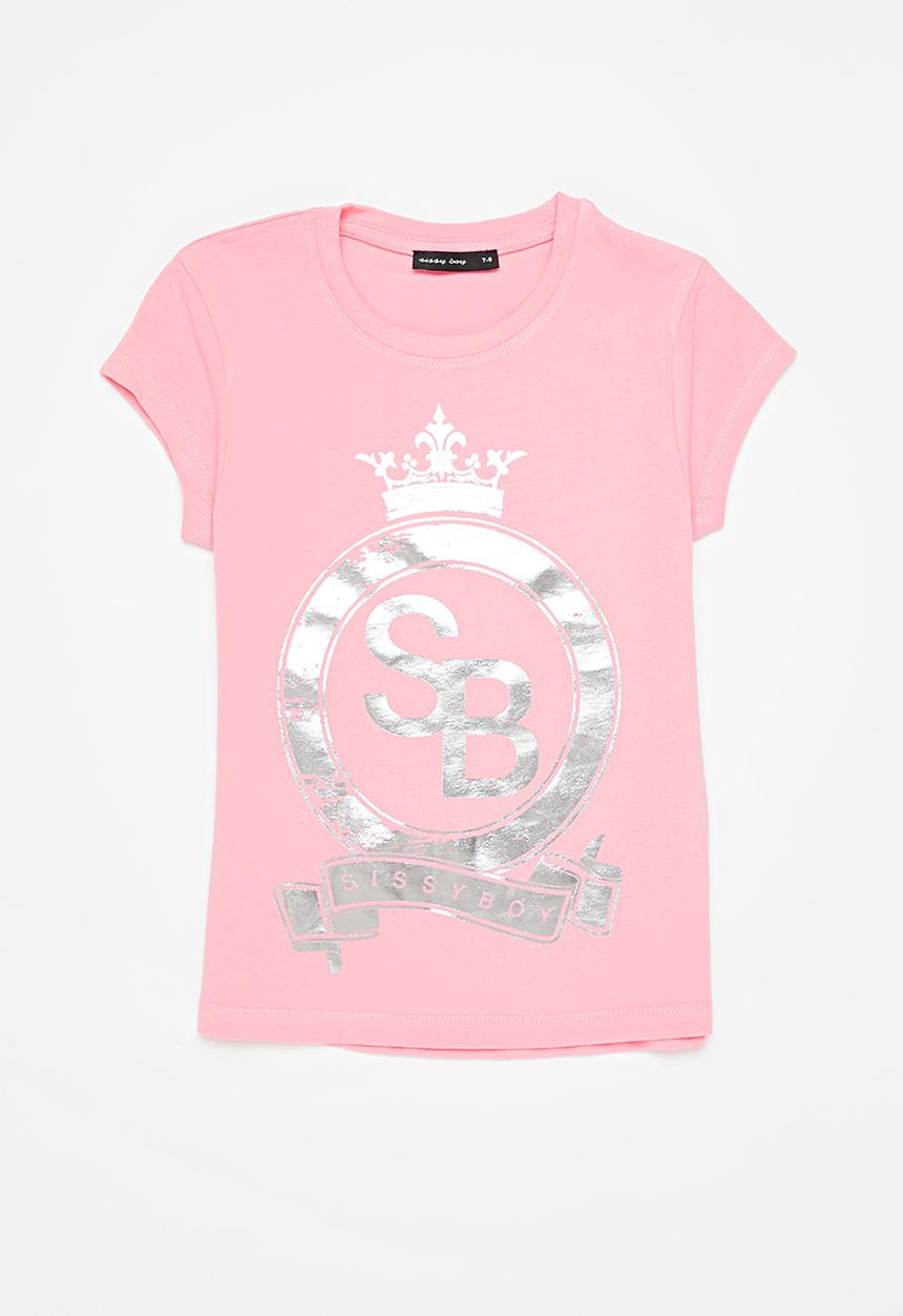 SISSY BOY - Foil print logo fitted top with cap sleeves - bubblegum pink