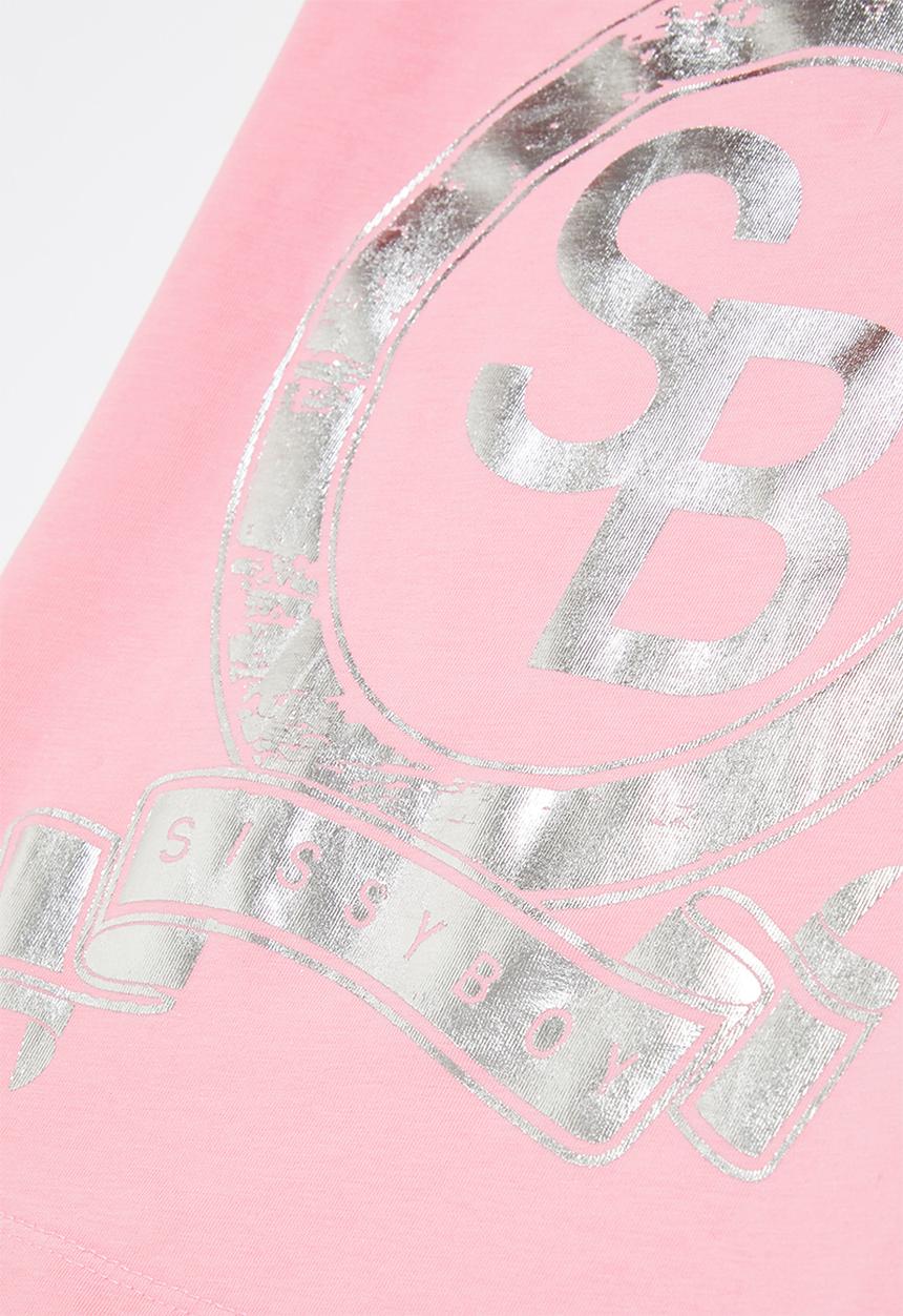 SISSY BOY - Foil print logo fitted top with cap sleeves - bubblegum pink