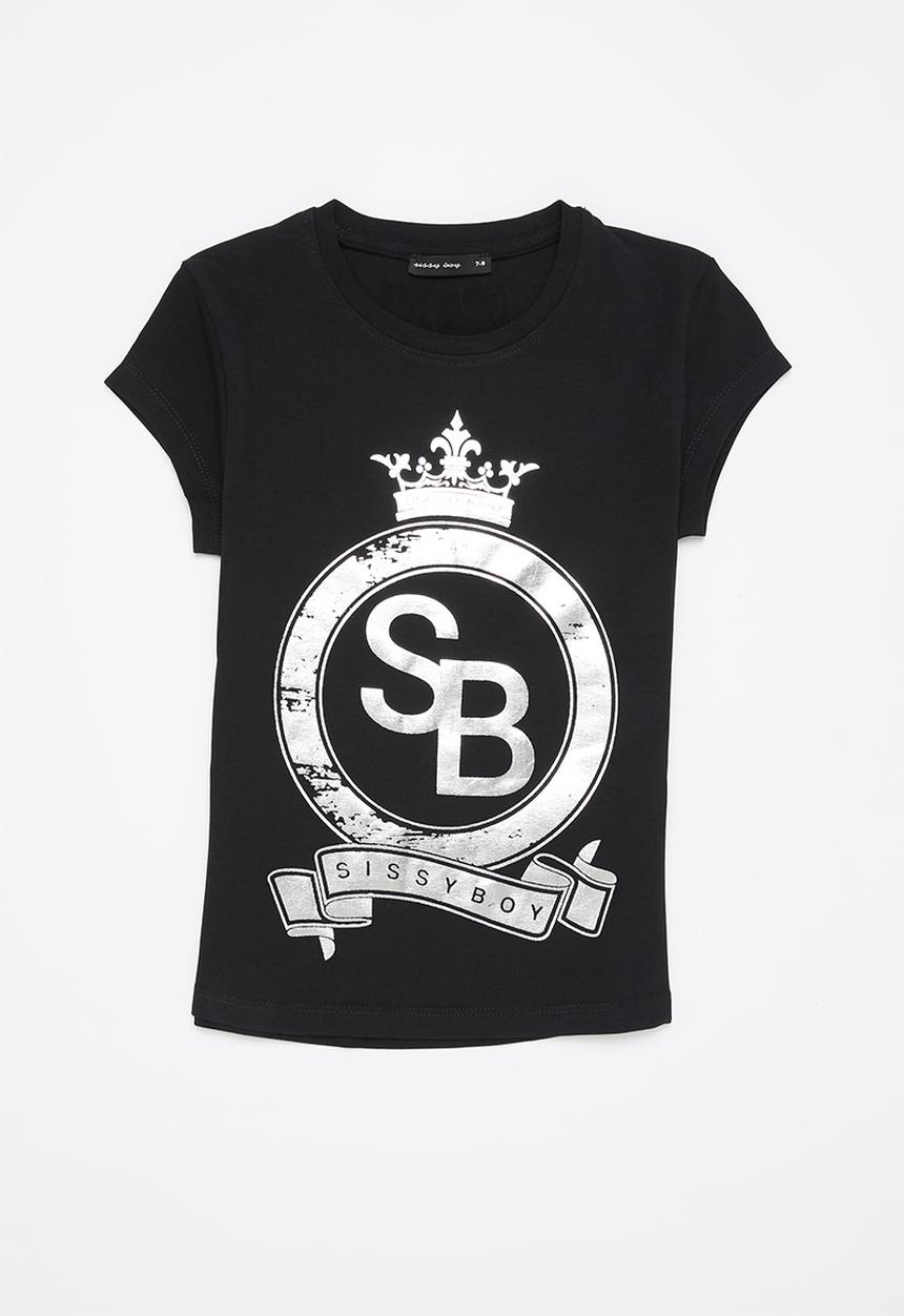 SISSY BOY - Foil print logo fitted top with cap sleeves - black