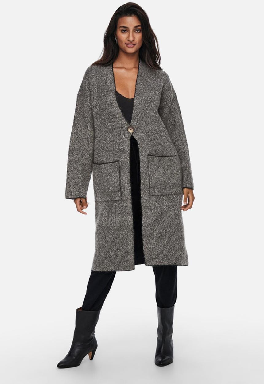 ONLY - Roxy long sleeve coatigan knit - black & pumice stone