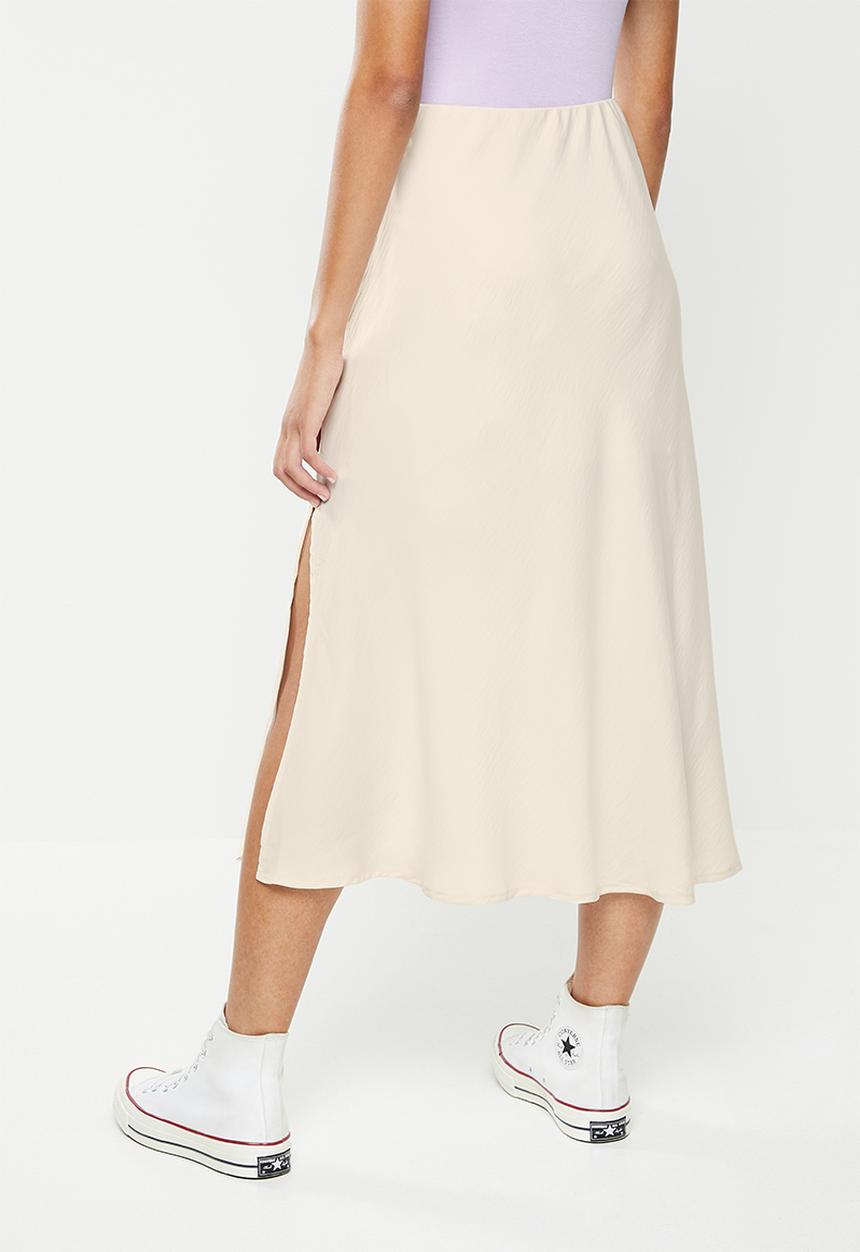Cotton On - High waisted satin mid split skirt - champagne