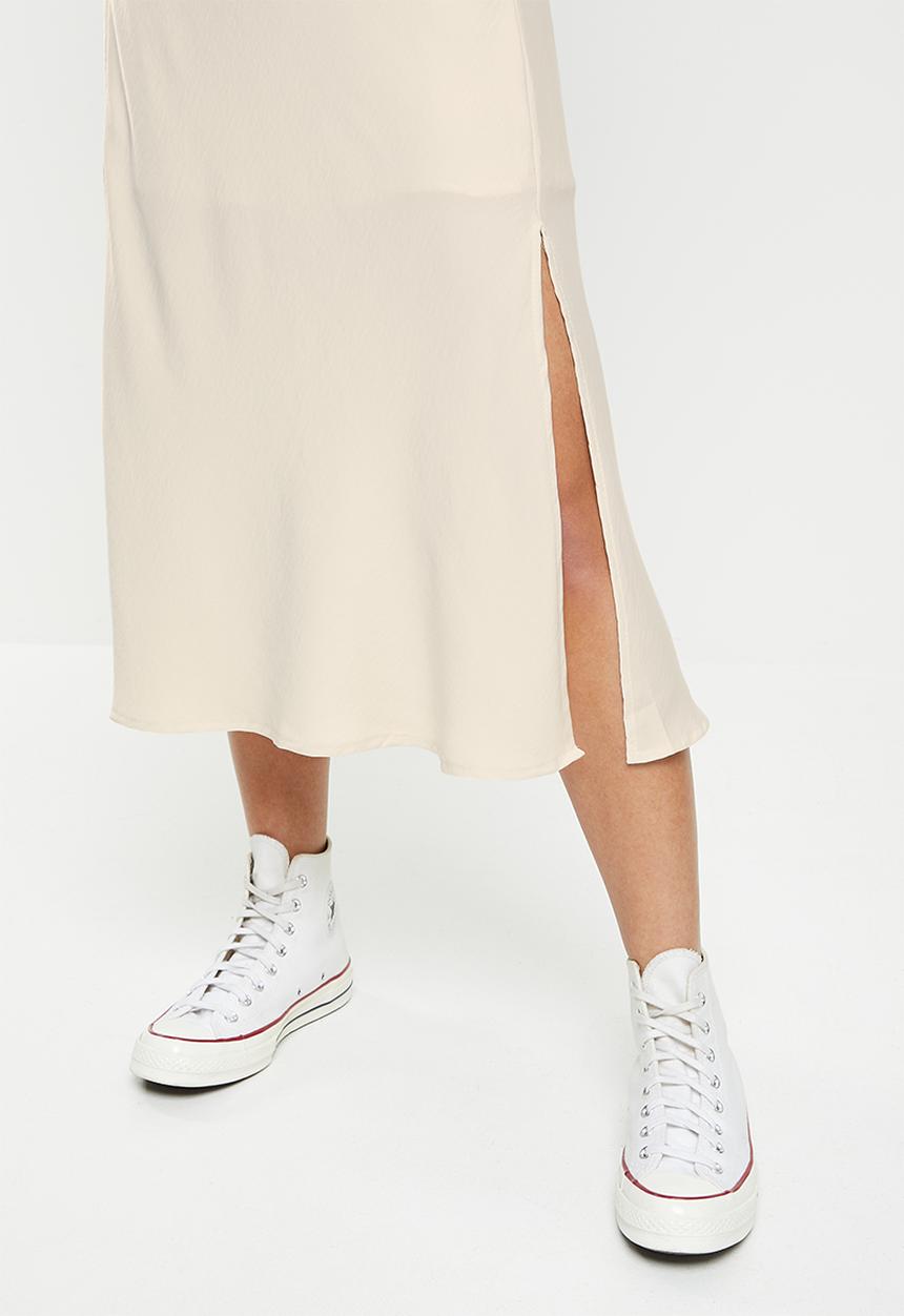 Cotton On - High waisted satin mid split skirt - champagne