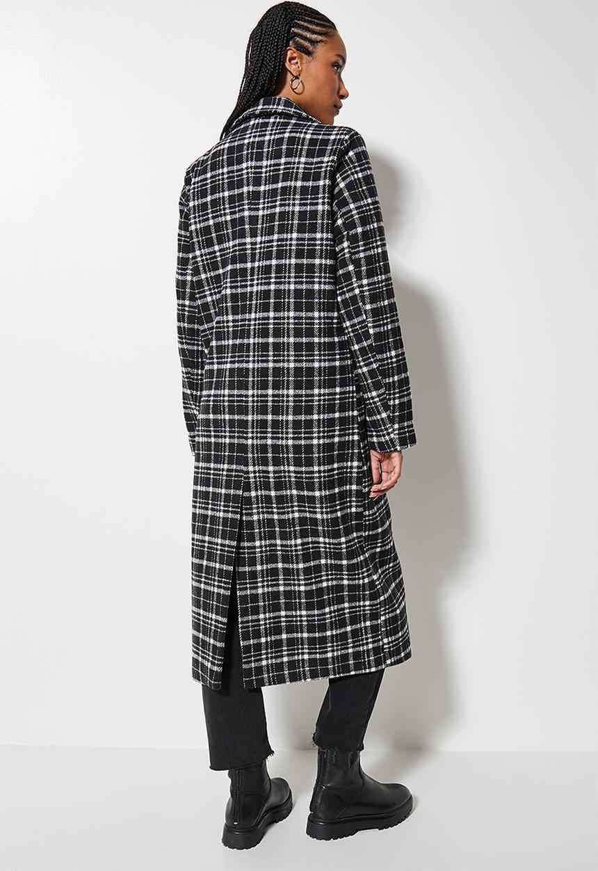 Superbalist - Check boyfriend coat - black check