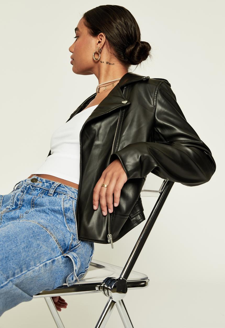 Supré  - Vegan leather biker jacket - black