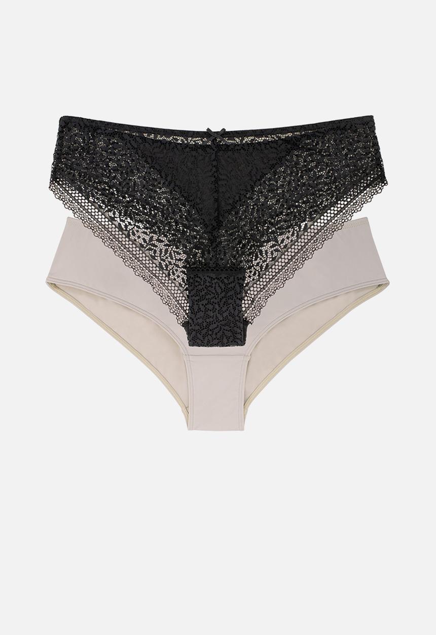 DORINA - Savanna 2 pack cheeky hipster panty - black & beige 