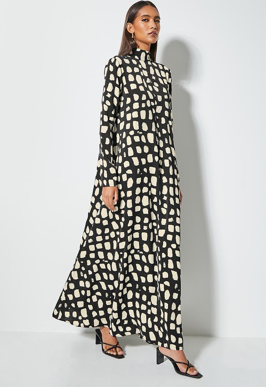 VELVET - Large scale printed trapeze maxi dress - black 