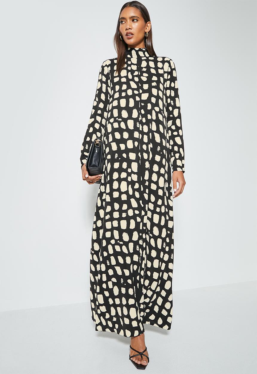 VELVET - Large scale printed trapeze maxi dress - black 