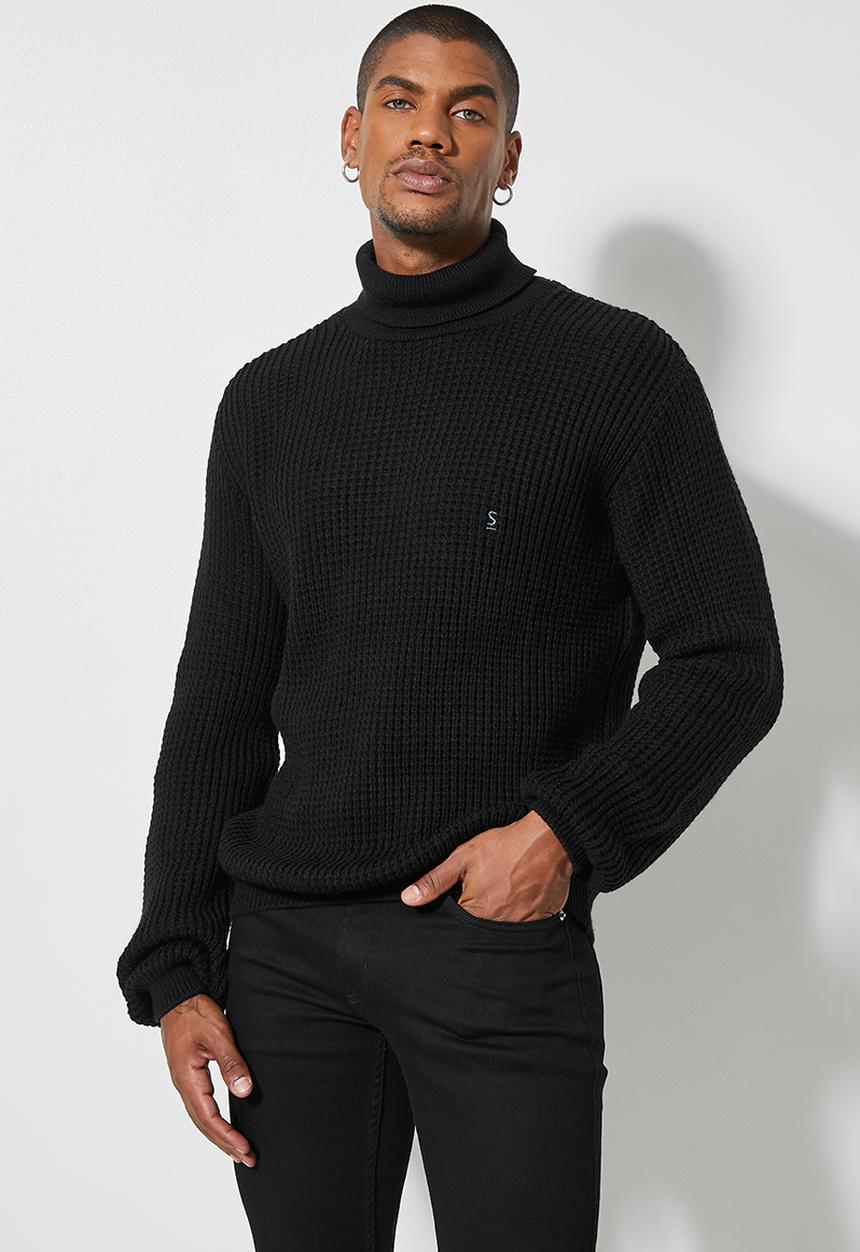 Superbalist - Chunky textured roll neck knit - black