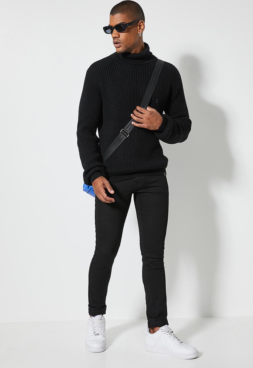 Superbalist - Chunky textured roll neck knit - black