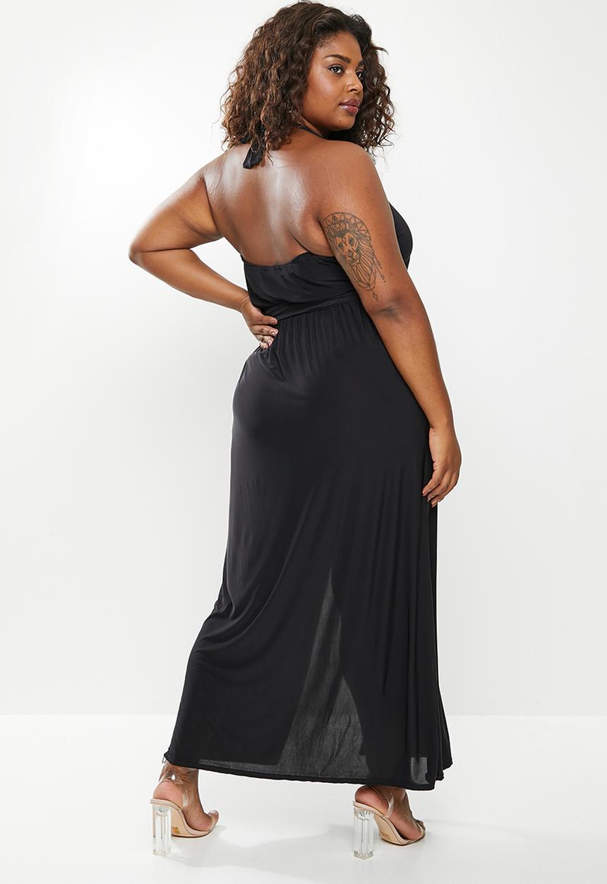 Missguided - Plus slinky split maxi dress - black